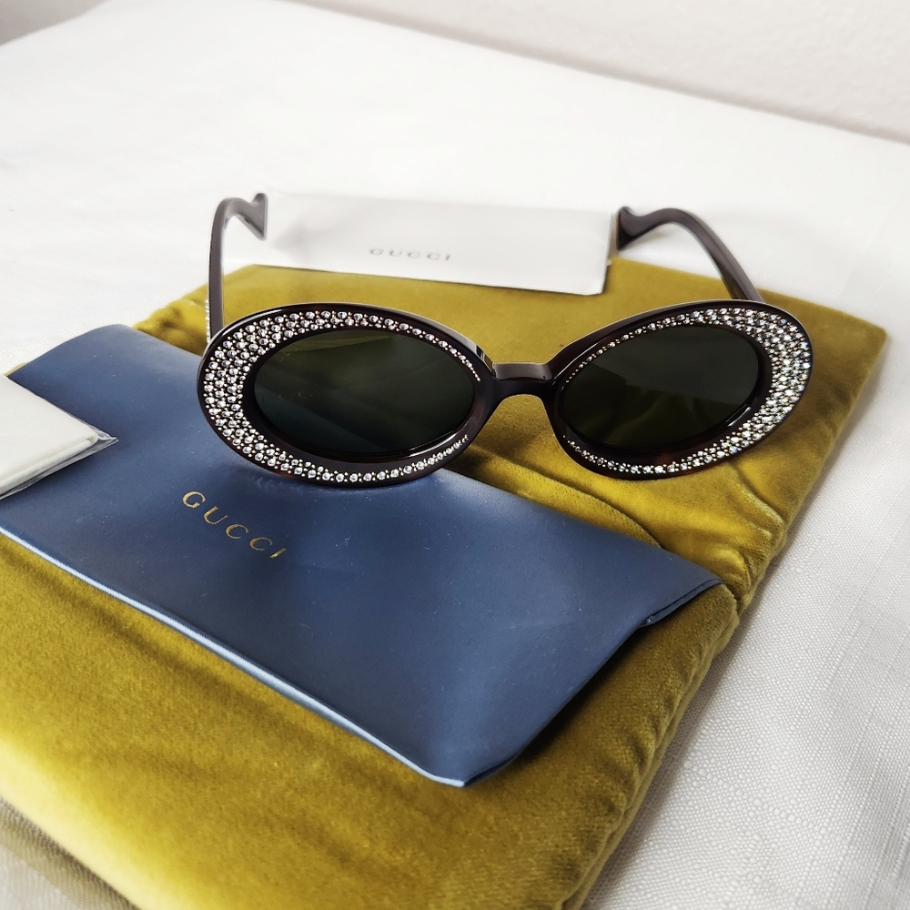 Gucci 100% Authentic GG0618S 54 crystal-studded oval acetate sunglasses New